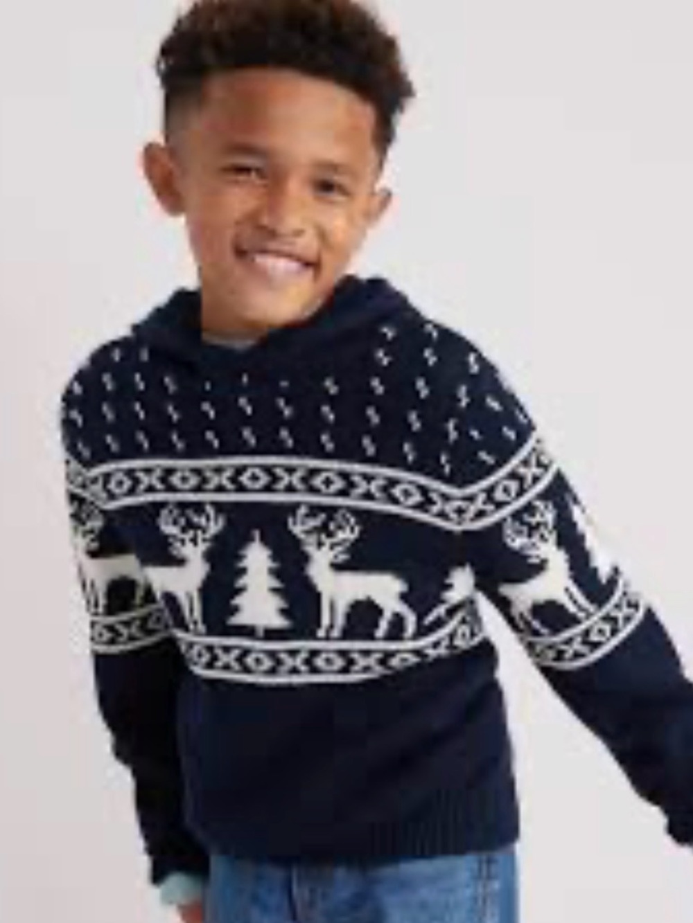 Old Navy Navy and White Fair Isle Reindeer Crewneck Sweater